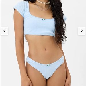 Frankie’s Bikinis Katarina Cheeky Bikini Bottom and Lucky Crop Top